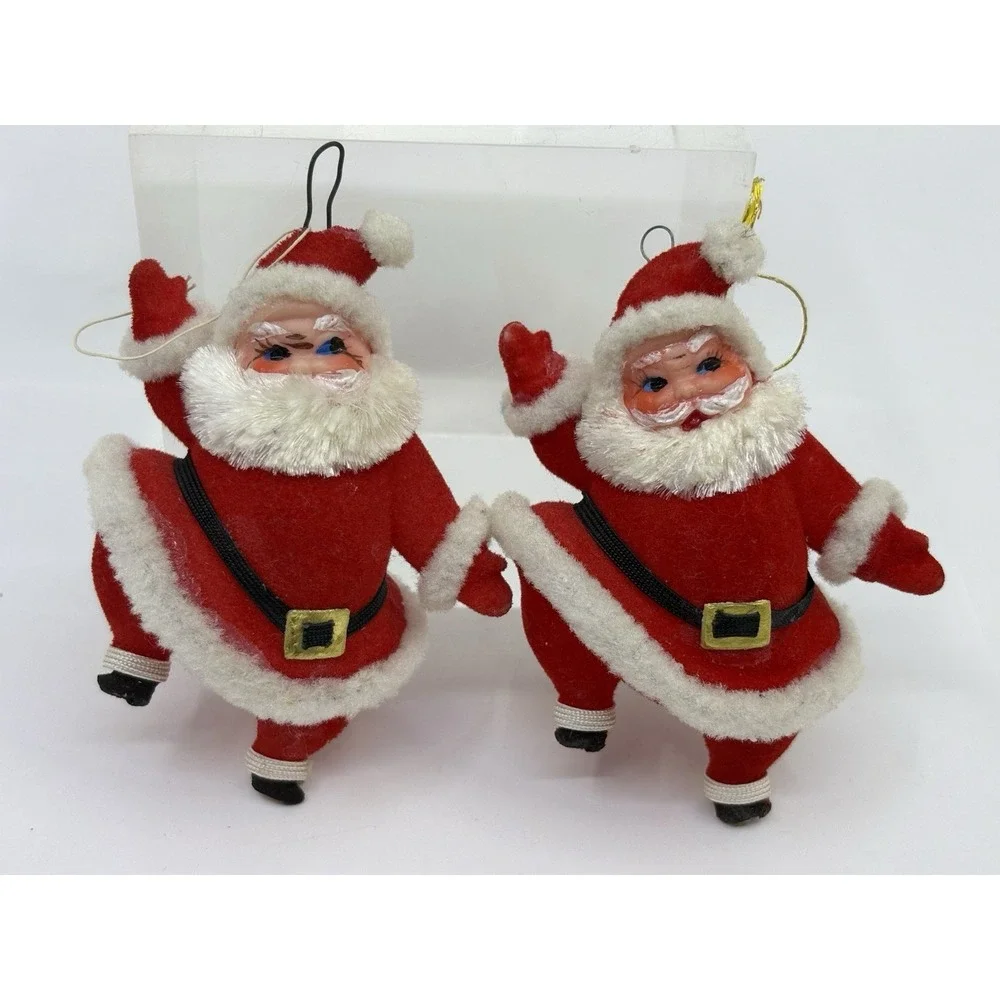 1960s Vintage Jolly Dancing Santa Christmas Tree Ornament Felt Plastic Japan 2